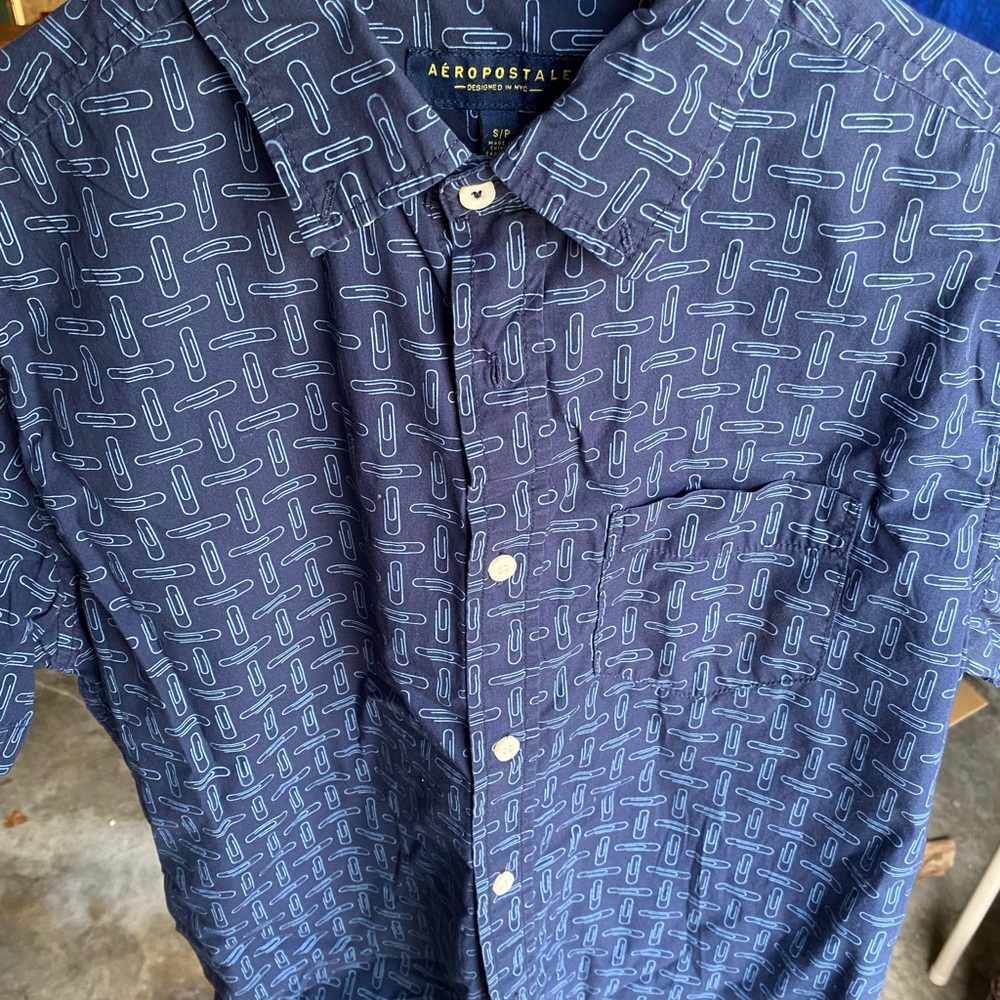 Aeropostale Men's Navy Geometric Button Down Shirt